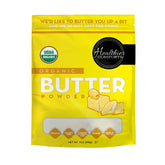 Healthier Comforts front packaging showing organic butter powder convenience