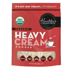 Healthier Comforts front packaging showing organic heavy cream powder benefits