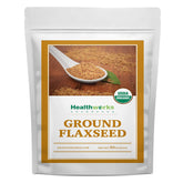 Healthworks Superfoods front packaging of 2 lb ground flaxseed showing branding and organic label for pantry convenience