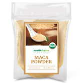 Healthworks maca front packaging shows 2 lb raw organic bag and clear label benefit
