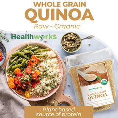 Healthworks Superfoods cooked quinoa in a bowl ready to eat, demonstrates quick meal preparation