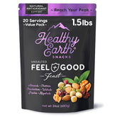 Healthy Earth front pouch showing 1.5 lb resealable bag and brand