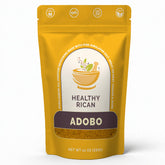 Healthy Rican front pouch showing label and resealable closure for freshness