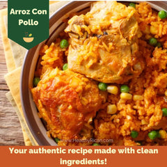 Healthy Rican seasoned rice plated in kitchen, flavorful clean seasoning