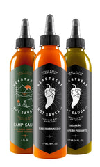 HEARTBEAT HOT SAUCE CO. three-bottle pack front view showing labels and colors, ideal for gifting