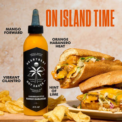 Heartbeat Hot Sauce Co. spoon showing thick pourable texture and bold fruit-spice benefit