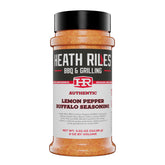Heath Riles BBQ bottle front label showing bold lemon pepper buffalo flavor and brand