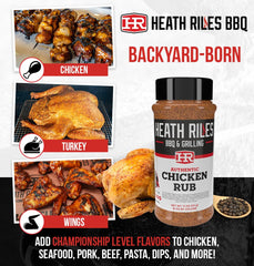 Heath Riles BBQ rub applied to chicken improving crust and flavor