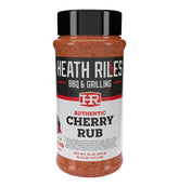 Heath Riles BBQ front label showing cherry rub and championship badge for trust