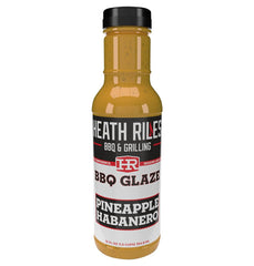 Heath Riles bottle front view showing label and glossy pineapple habanero glaze benefit