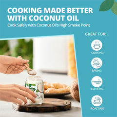 Heaven & Earth pouring liquid coconut oil into skillet for easy cooking