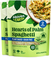 HEAVEN & EARTH front gusset pouch showing two 9 oz packs and convenient resealable top benefit quick meals