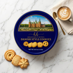 Heavenly Bites tin open beside a ruler showing 24 oz size and portion scale