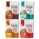 Heavenly Hunks front packaging showing four 6oz bags and resealable label benefit