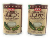 HEB front view of cream of jalapeño can showing label and size, highlights convenience