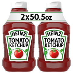 HEINZ front packaging showing two 50.5 oz bottles, convenient bulk supply