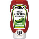 HEINZ front bottle view showing label and pickle-flavored ketchup benefit