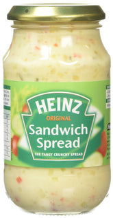 HEINZ front packaging of sandwich spread showing label and jar — clear branding and serving suggestion