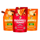 Helena Hummus front packaging showing tripack and benefits
