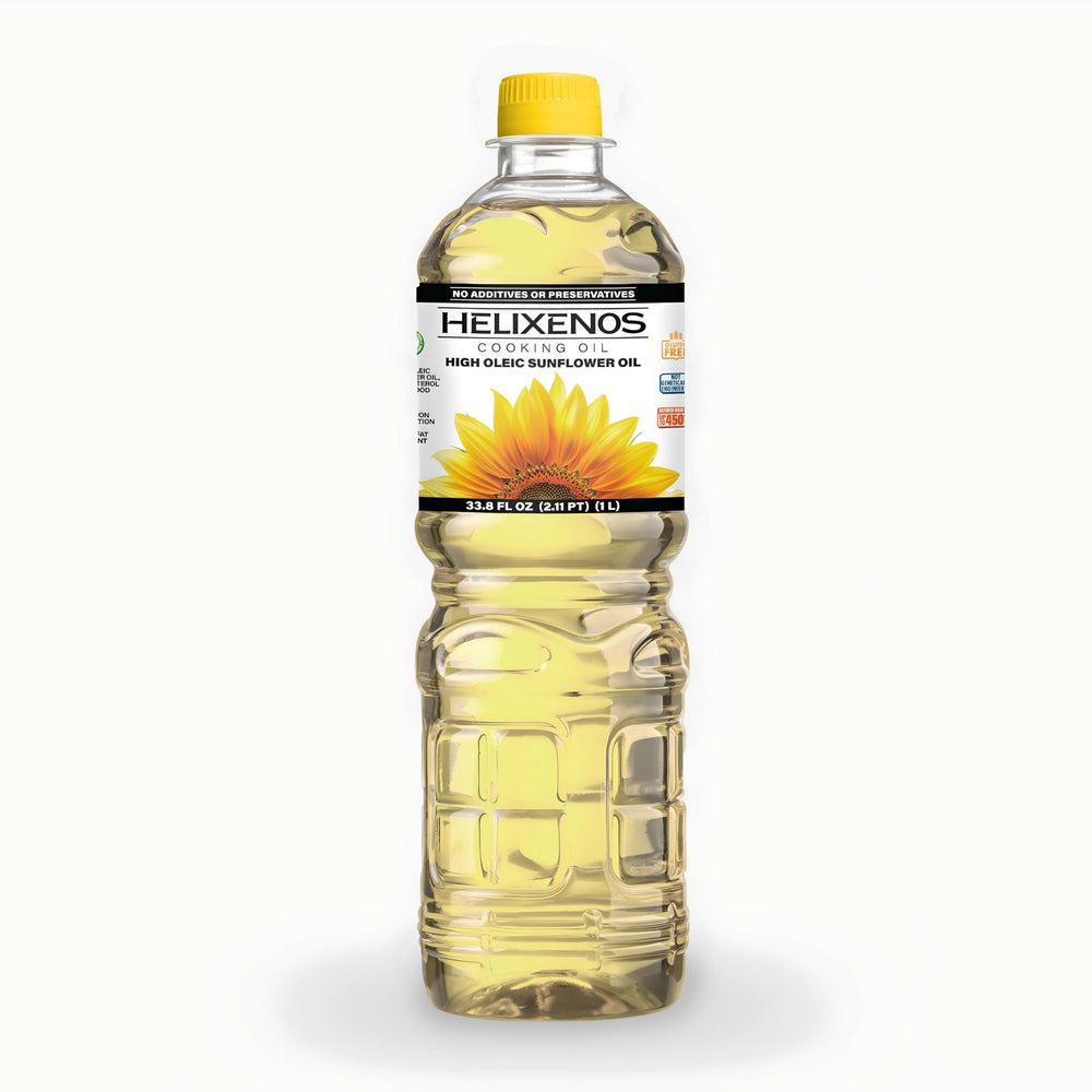 HELIXENOS front bottle view showing size and neutral cooking oil benefit