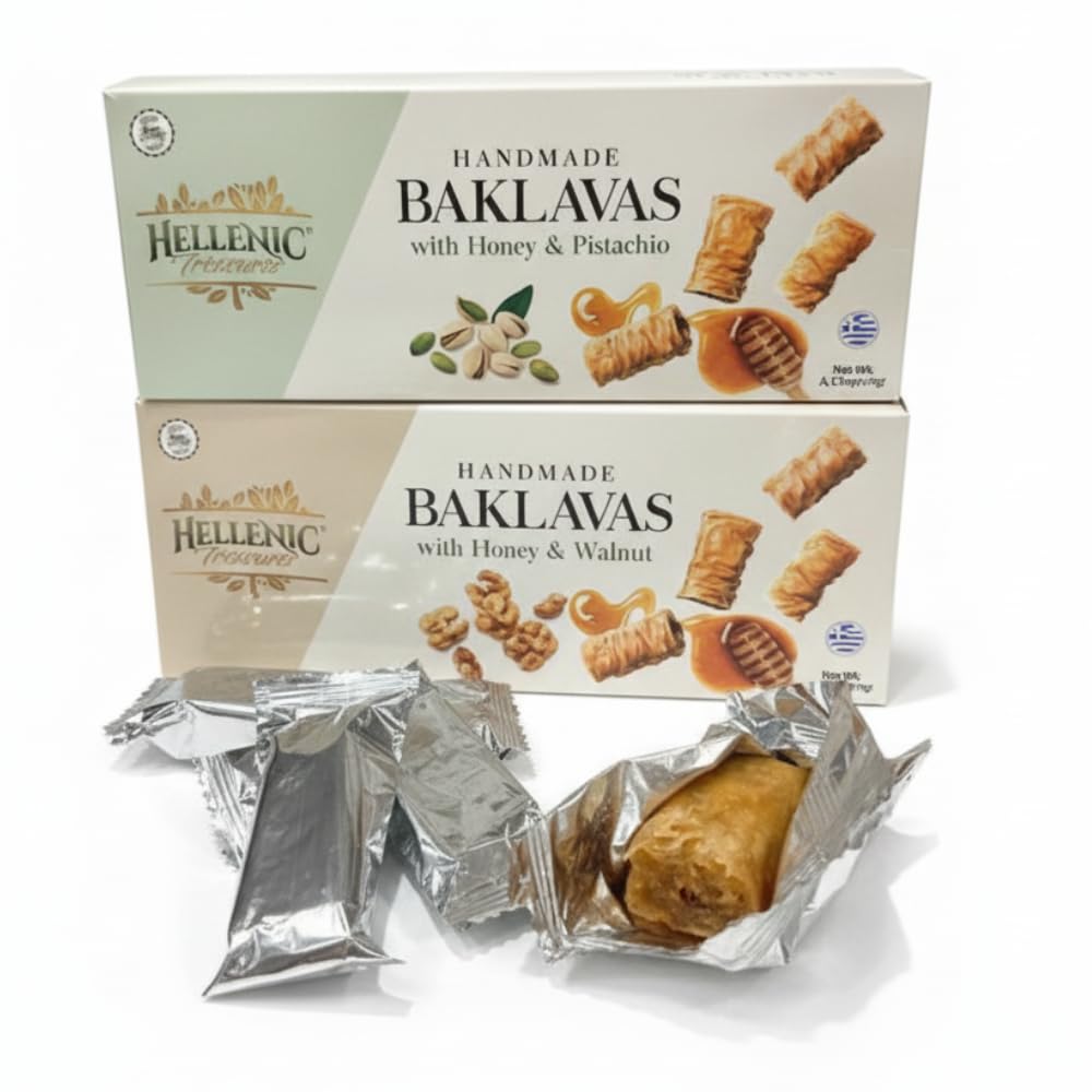 Hellenic Treasures front packaging showing twin baklava boxes and brand, ideal for gifting
