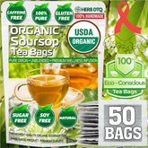 HERB DTQ front packaging showing organic soursop tea benefits
