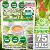 HERB DTQ front packaging showing organic soursop tea and benefits