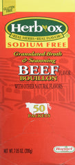 Herb-ox front packaging showing 50 packets and sodium-free label for pantry convenience