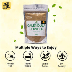 Herb To Body brewed calendula tea cup highlighting soothing beverage use