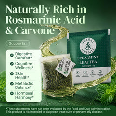Herbal Hermit dried spearmint leaves detail highlighting natural, pesticide-free sourcing