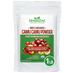 HerbaZest front packaging showing organic 1 lb pouch and label benefit