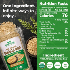 HerbaZest close-up popped quinoa texture highlighting crunchy benefit