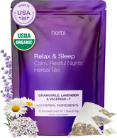 herbl front packaging showing organic chamomile lavender for nighttime relaxation
