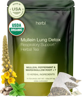 herbl front packaging showing organic mullein blend and certifications for quality