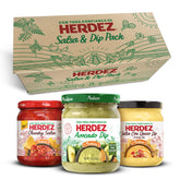 Herdez three-pack front view showing all three dips and easy serving