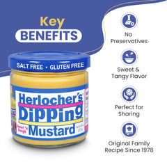 Herlocher's mustard on spoon being lifted, demonstrates smooth dipping texture