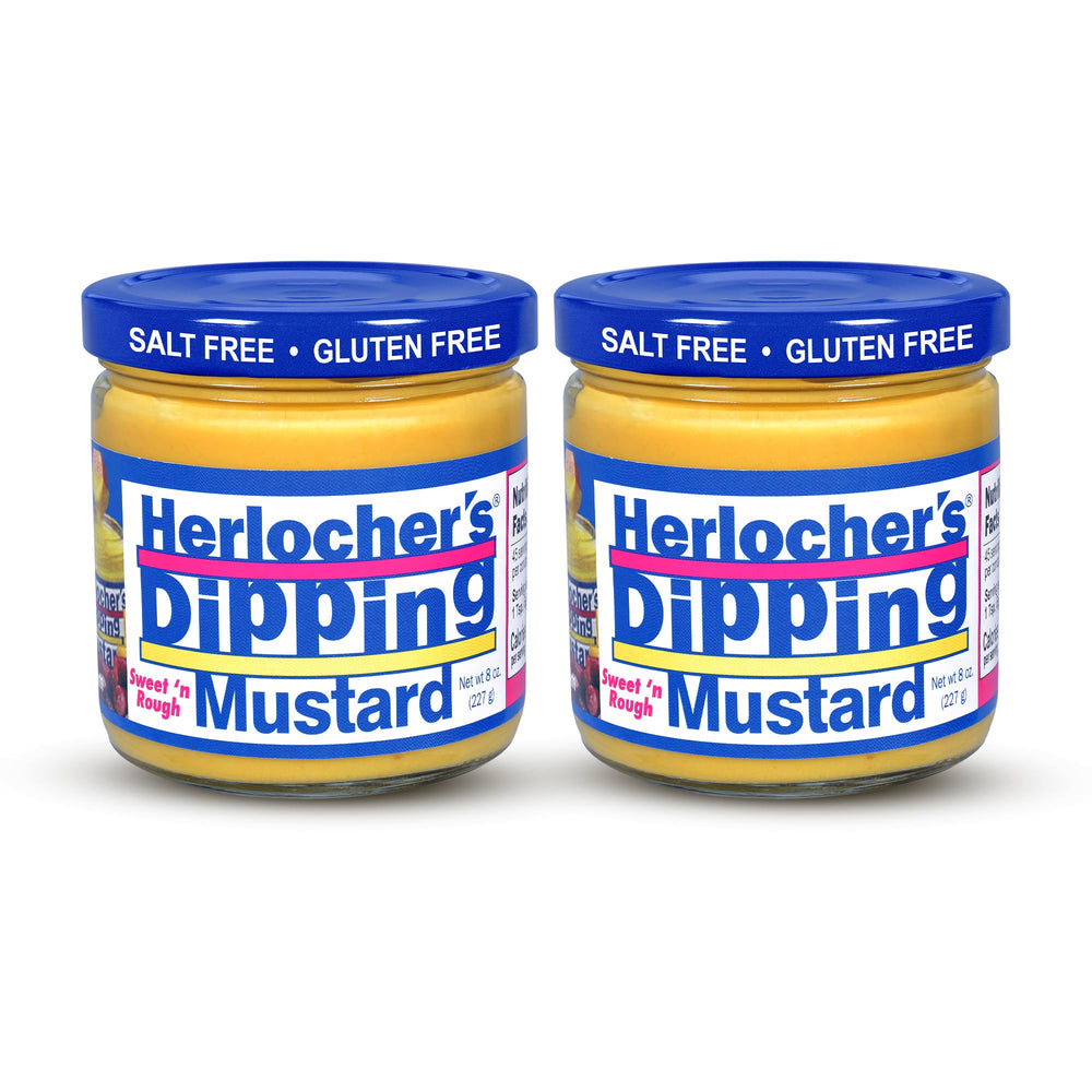 Herlocher's dipping mustard front packaging shows brand and jar benefits