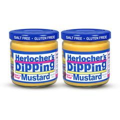 Herlocher's dipping mustard front packaging shows brand and jar benefits