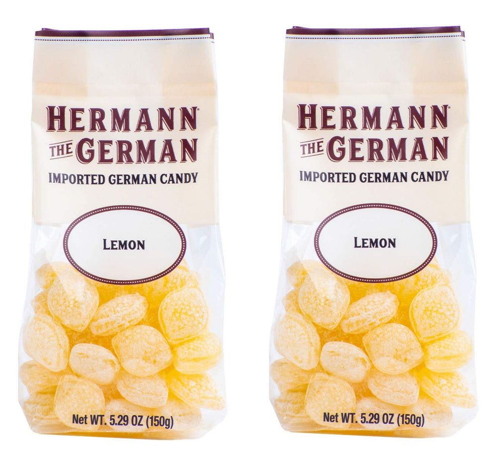 Hermann the German lemon candy front packaging showing bright lemon drops and brand