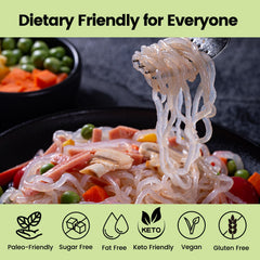 Close-up of Hethstia noodle texture highlighting low-calorie, no-additive benefit