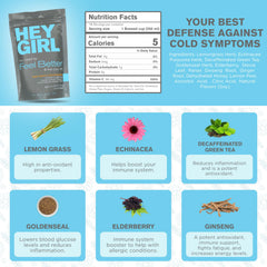 Hey Girl Tea steeping cup in hand offering warm throat-soothing comfort