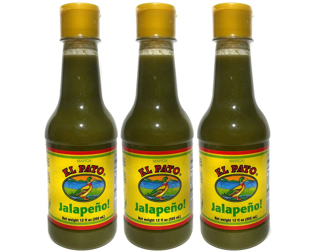Heywood El Pato front packaging showing three 12 fl oz bottles and clear product label adds vibrant flavor