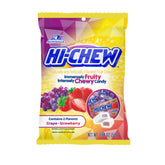 HI-CHEW front packaging showing grape and strawberry mix, bright and shareable