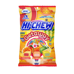 HI-CHEW front packaging showing Getaway Mix six-pack, bright tropical branding for gifting