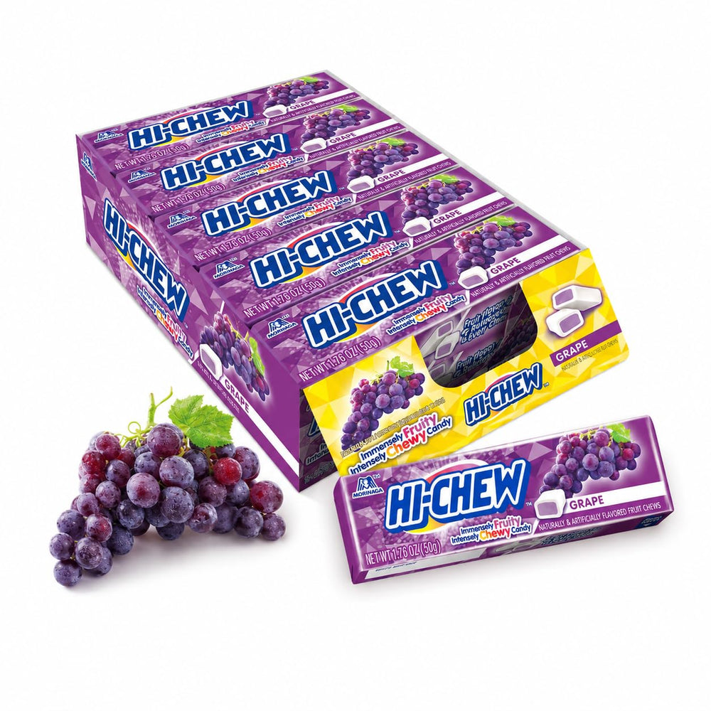 HI-CHEW front packaging showing 15-pack convenience and grape flavor
