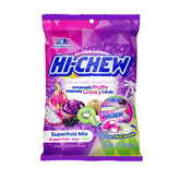 HI-CHEW pack front showing Superfruit Mix and product benefits