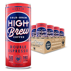 High Brew Coffee front can view showing label and 140 mg caffeine benefit