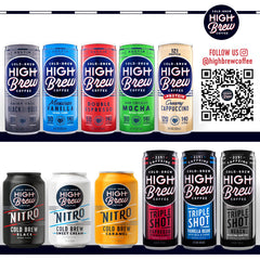 High Brew Coffee can on a table beside a notepad showing portability and ready-to-drink energy