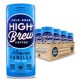 High Brew Coffee front can showing Mexican Vanilla branding and portability benefit