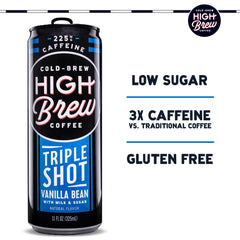 High Brew Coffee side label detail highlighting caffeine and ingredients benefit